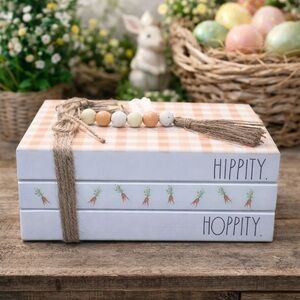 Rae Dunn Hippity Hoppity Easter Book Stack Farmhouse Decor NEW